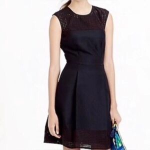 J. Crew | Black Perforated A-line Box Pleats Party Cocktail Dress sz 6